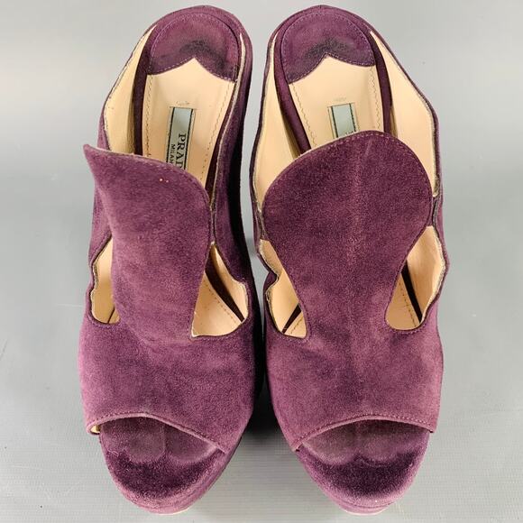 PRADA Size 7 Purple Plum Suede Cutout Sandals - Picture 4 of 10